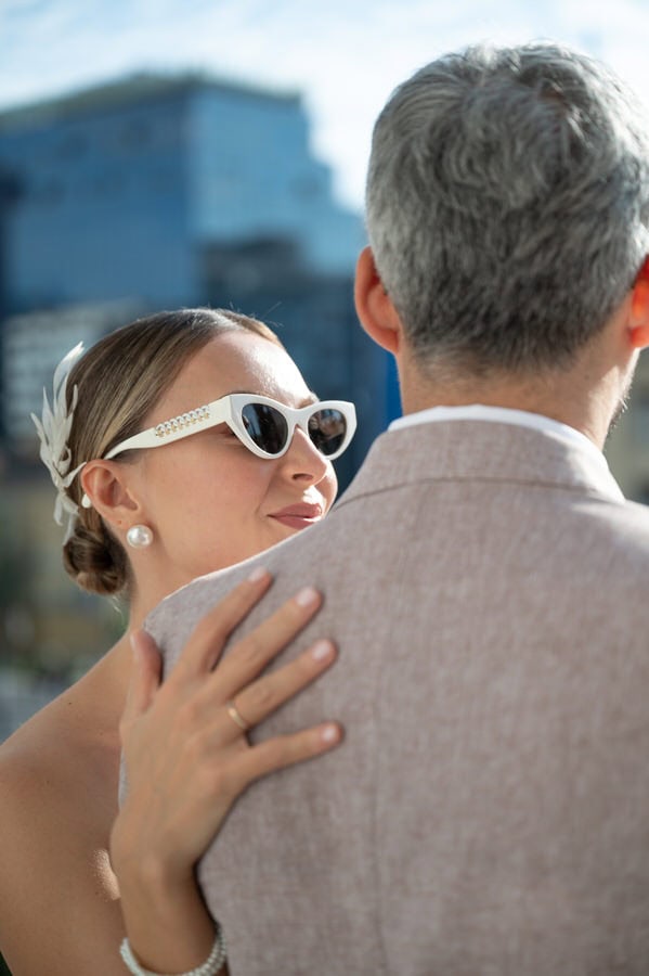 Romantic couple moment in Athens after civil wedding