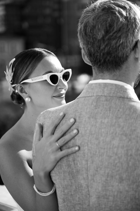 Romantic couple moment in Athens after civil wedding