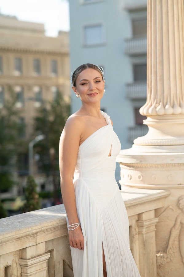 Romantic couple moment in Athens after civil wedding