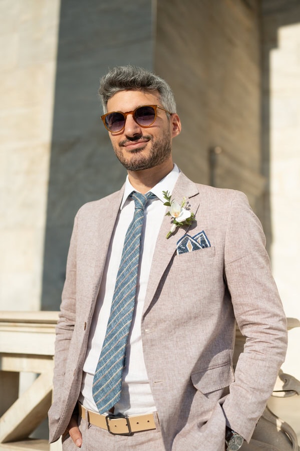 Romantic couple moment in Athens after civil wedding