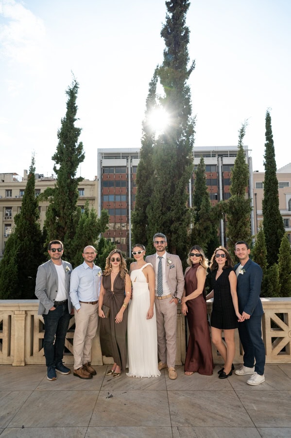 Romantic couple moment in Athens after civil wedding
