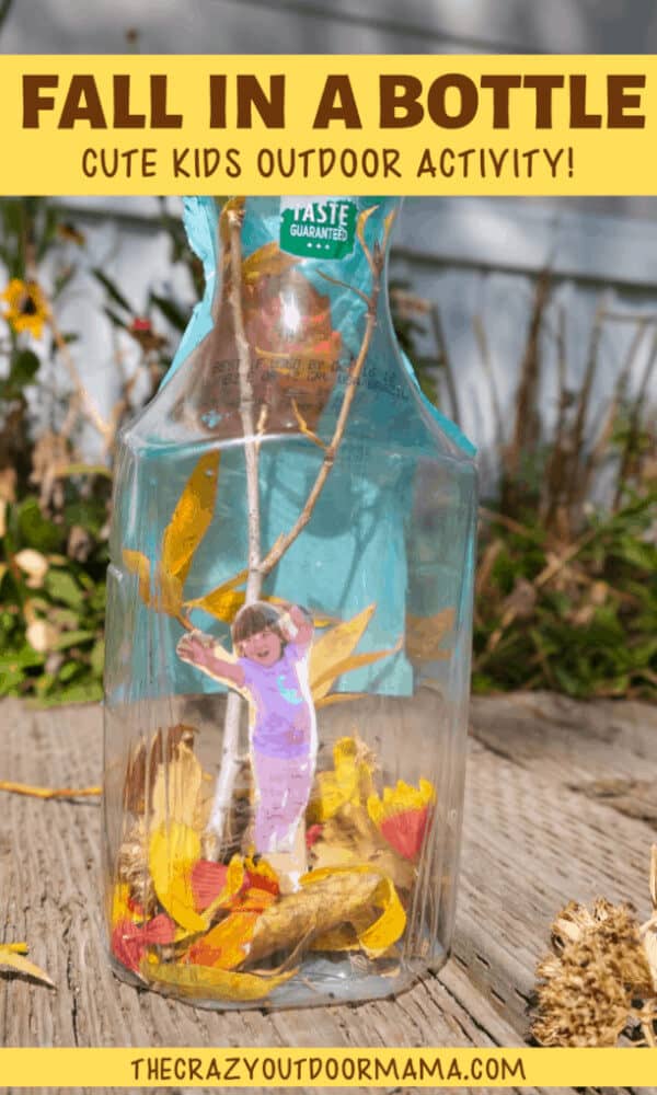 kids craft for autumn made with real leaves and bottle