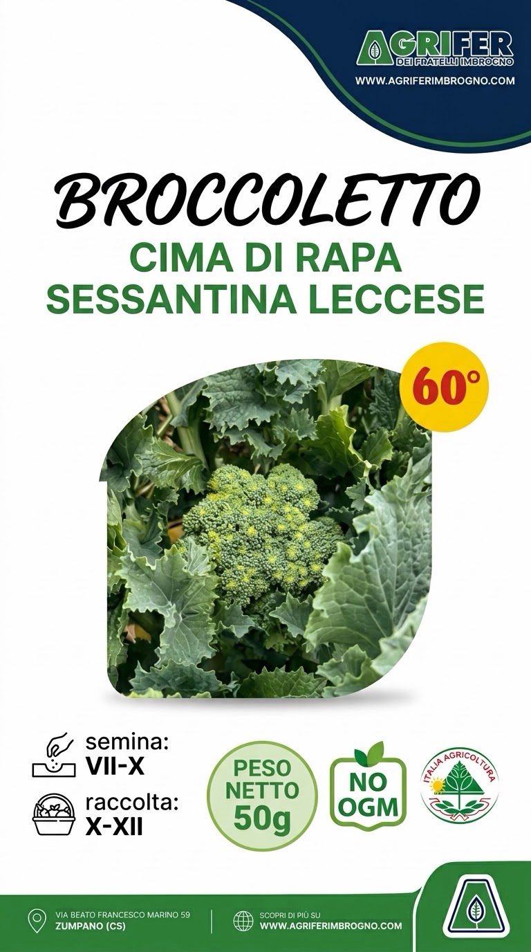 Semi di Broccoletto Cima di Rapa Sessantina Leccese 60° - Confezione Formato Convenienza 50g (NO OGM)