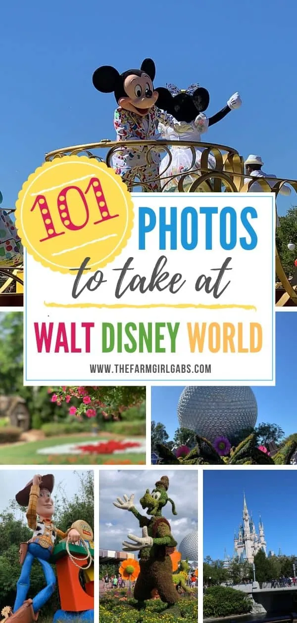 Ready for the ultimate Disney Photo Bucket List? I gathered some Disney photograph inspiration with these 101 Photos To Take At Walt Disney World. These helpful Disney photo tips are a great way to create a memorable Disney World Vacation. Download the free printable Disney photo checklist to take with you. #disneyworld #disneyphototips #disneyphotography