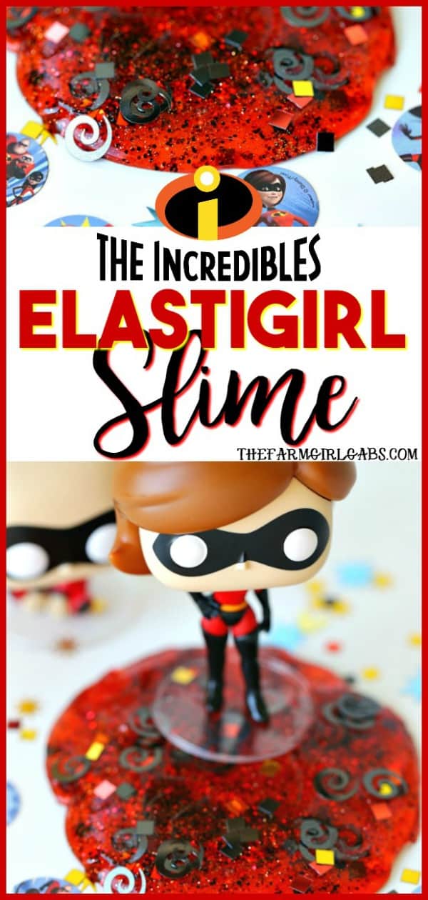 Our favorite Supers are BACK this summer with an all new movie. Make a batch of this fun Incredibles Elastigirl Slime to celebrate. And remember, no capes! #Slime #SlimeRecipe #DisneyCraft #Pixar #TheIncredibles #TheIncredibles2 #WaltDisneyWorld #EdnaMode