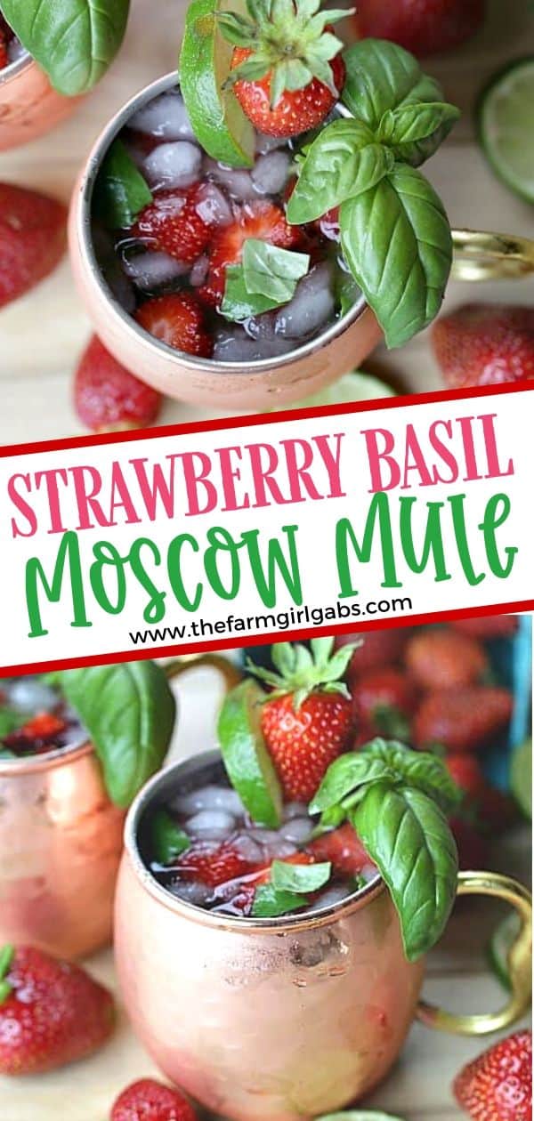 This simple Strawberry Basil Moscow Mule is a refreshing drink recipe. Grab your copper mugs and make this easy cocktail recipe. 