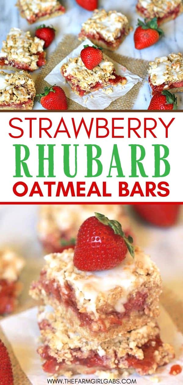 These Strawberry Rhubarb Oatmeal Bars are the perfect spring dessert! Strawberries and rhubarb pair perfectly in this easy bar recipe. This strawberry rhubarb bar recipe has a delicious oatmeal cookie topping.