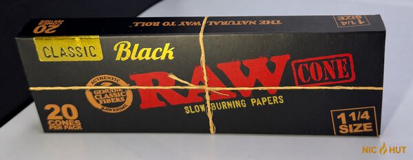 RAW Brand Cones - Black - Slow Burning - 1 1/4" Size - 20 Cones