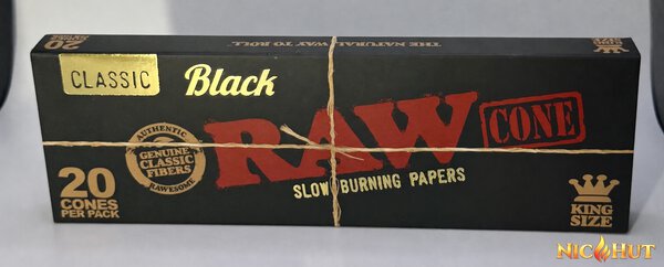 RAW Brand Cones - Black - Slow Burning King Size - 20 Cones