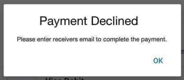 Please enter receivers email to complete the payment