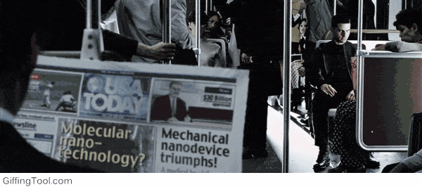 Wie funktioniert das? Ist das biologisch abbaubar? Fragen über Fragen: Die Hightech-Zeitung in Minority-Report! 20th Century Fox/GIF gefunden bei www.newspapersinfiction.wordpress.com