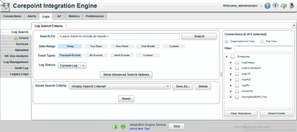 log search corepoint integration engine