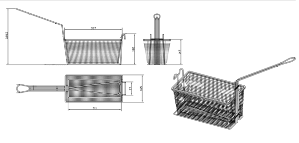 Quality Industries Fry Basket, Stainless Steel, Green Handle, 337x165x147 (mm) - Image 2