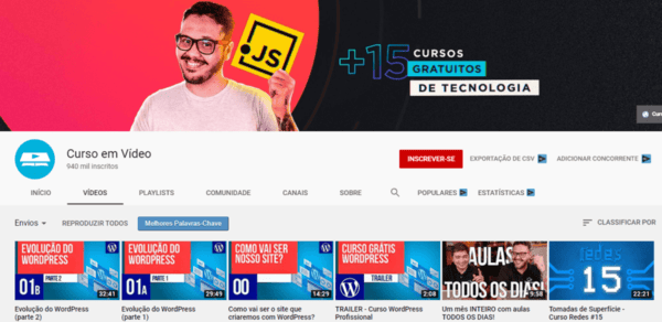 9 canais no youtube sobre programacao curso em video