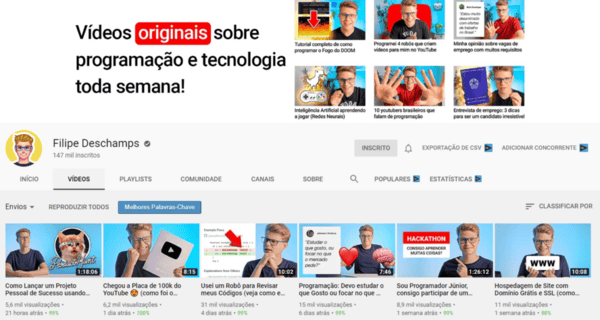 9 canais no youtube sobre progrcamao filipe deschamps