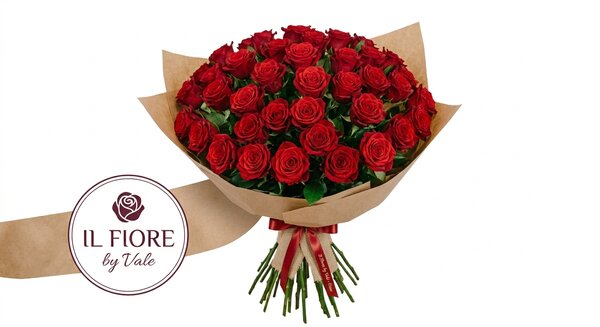 Splendido Bouquet di 50 Rose Rosse Premium