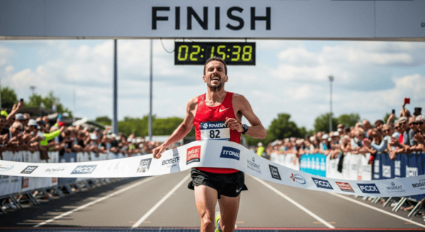 最後の力を振り絞って走り切るランナー。