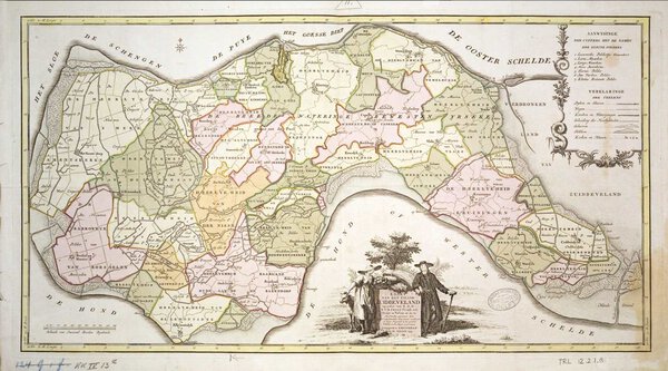 Museumkwaliteit reproductie van de oude kaart Beveland 1753 van Isaak Tirion.