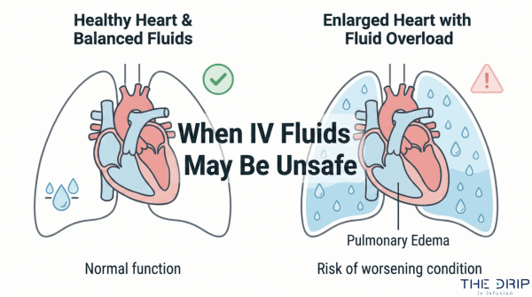 Comparison of healthy heart and heart affected by fluid overload.