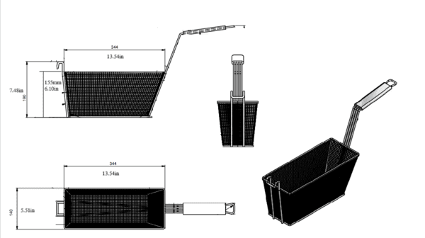 Quality Industries Fry Basket, Stainless Steel, Counter Fryer, Black Handle, 344x140x155 (mm) - Image 2