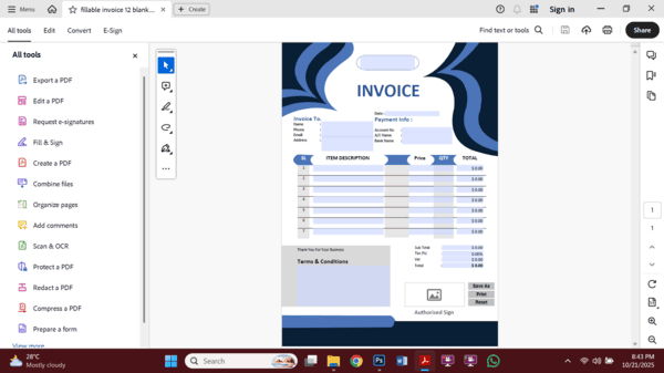 Fillable PDF Sales Invoice Template Design 12 - Fully Editable & Instant Download - Image 4