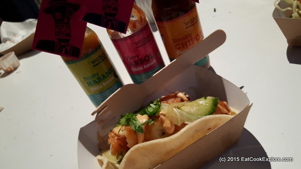 wahaca dotd Fish Tacos with killer hot sauce