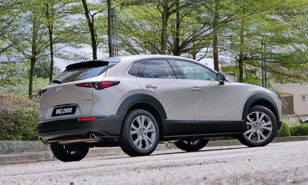 Mazda CX-30 Rear Three Quarter in Platinum Quartz