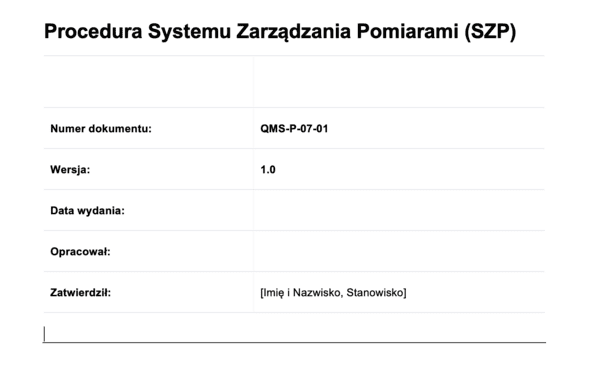 Procedura systemu zarządzania pomiarami