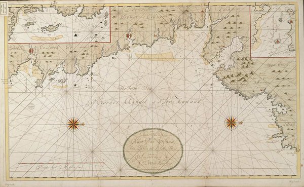 Museumkwaliteit reproductie van de oude zeekaart Dublin 1715 met de oostkust van Ierland, door Gerard van Keulen.