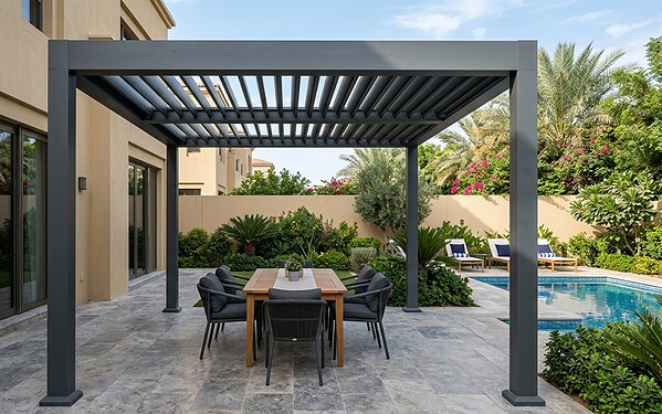 Aluminium pergola and outdoor shade structure for a UAE villa garden