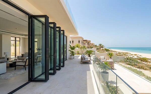 Aluminium folding doors on a beachfront villa on Saadiyat Island