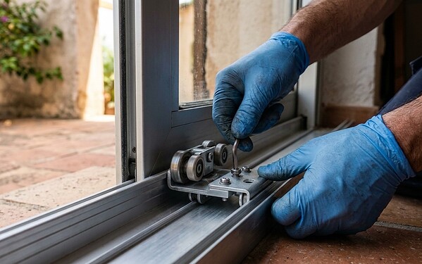 Sliding door roller and track repair carried out by Solo Dream technicians in Dubai