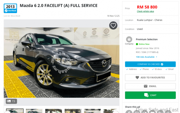 2013 Mazda6 Used Car Value