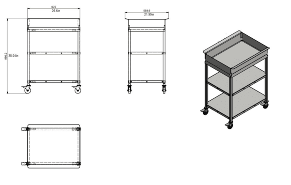 Quality Industries Landing Cart with Swiveled Caster Kit with Brakes, 27" x 22" x 38", Stainless Steel - Commercial Kitchen Appliance - Image 3