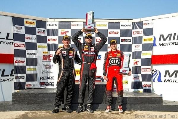 TOOLE, Utah (August 23, 2015)  The driving star of the Pirelli World Challenge race at Miller Motorsports Park in Utah for Nissan was Vesko Kozarov. He dominated and won the three Touring Car rounds in the Salt Lake City-based CA Sport-Skullcandy Nissan Altima 3.5 at the teams hometown track. The three victories mark five straight wins and seven wins overall in TC for the season for Kozarov in the Altima.