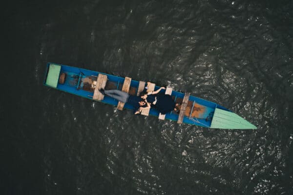 Aerial Prewedding photogapher thailand boat