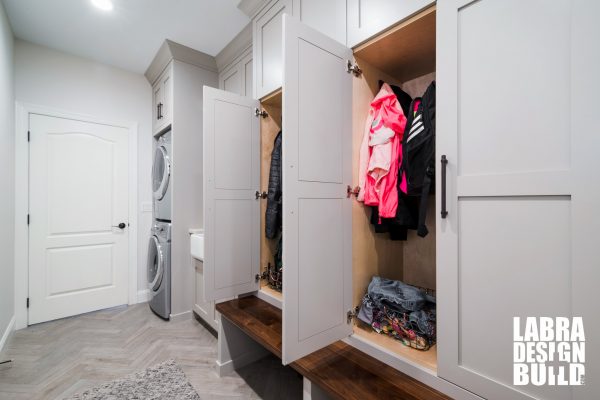 Mudroom Design Farmhouse Sink Glazed Backsplash Herringbone Labra Design Build-016