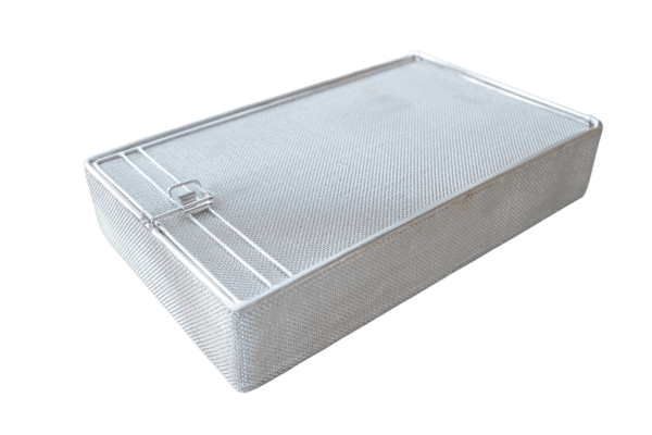 Parts Washing Basket, Mesh, Stainless Steel, with Latching Mechanism, 380x228x75mm, ~15"x9"x3"