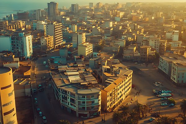 Dakar senegal capital busy waterfront houses and boats high resolution picture