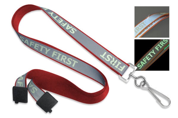 Red 5/8" Reflective Lanyard with "Safety First" Luminescent Imprint
