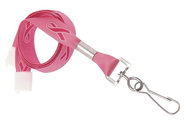 5/8'' Flat Breast Cancer Awareness Lanyard w/ Safety Breakaway & Swivel Hook - 100 per pack