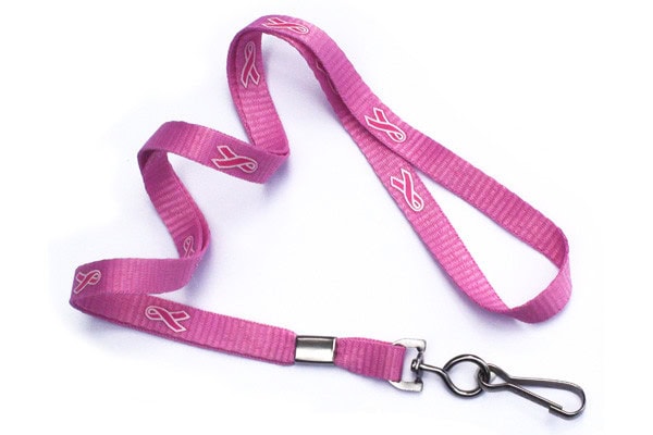 Pink Breast Cancer Awareness Ribbon 3/8" Lanyard with Swivel Hook