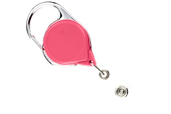 Pink Round Carabiner Badge Reels w/ Clear Strap