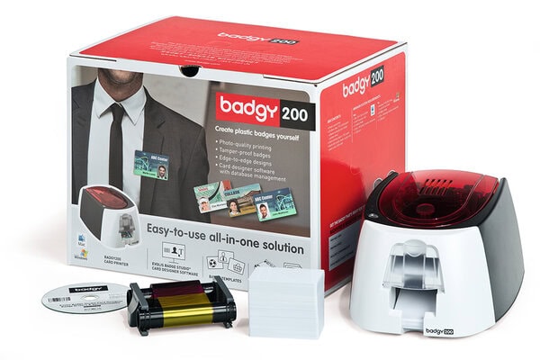 The Evolis Badgy200 Card Printing System is an affordable solution, ideal for low volume card printing applications. It's a complete, out-of-the-box, all-in-one solution that is perfect for novice users.