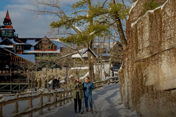 Couple Enjoying a Romantic Getaway at Mohonk Mountain House Strolling Around Our Resort