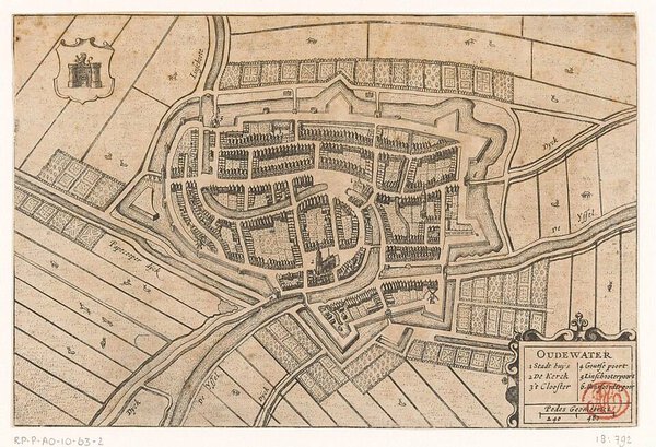 Museumkwaliteit reproductie van de oude kaart Oudewater 1634, de plattegrond van Jacob Keyns.