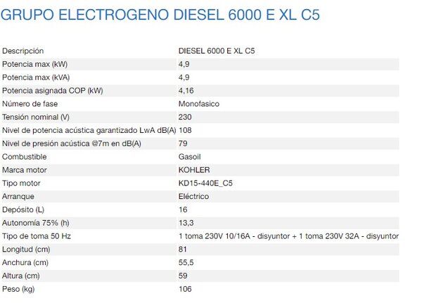 generador grupo electrogeno diesel 6000 e xl c5