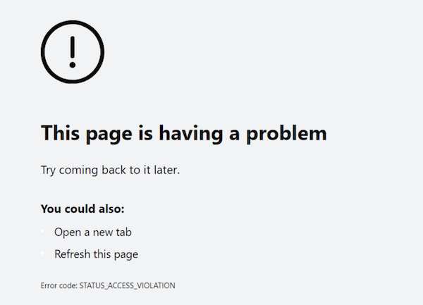 STATUS_ACCESS_VIOLATION in Microsoft Edge Browser