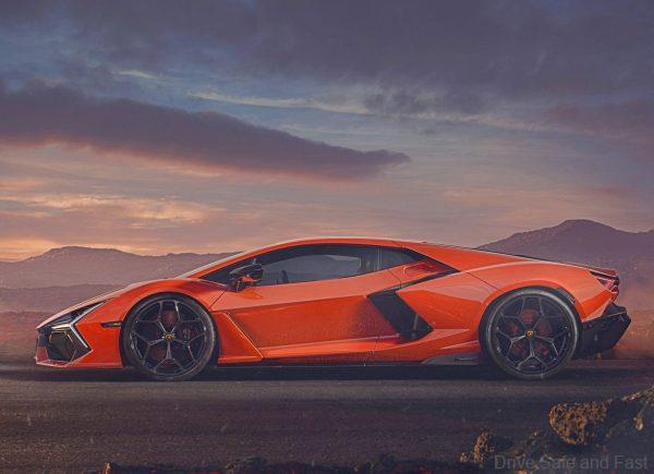 Orange Lamborghini Revuelto side profile
