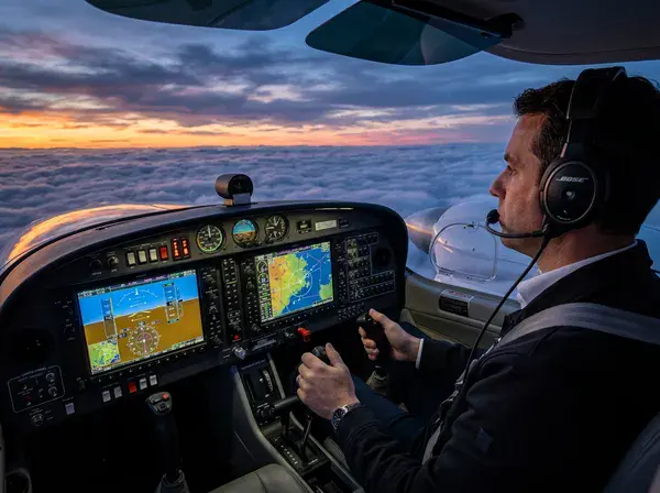 Garmin G1000 glass cockpit during instrument training